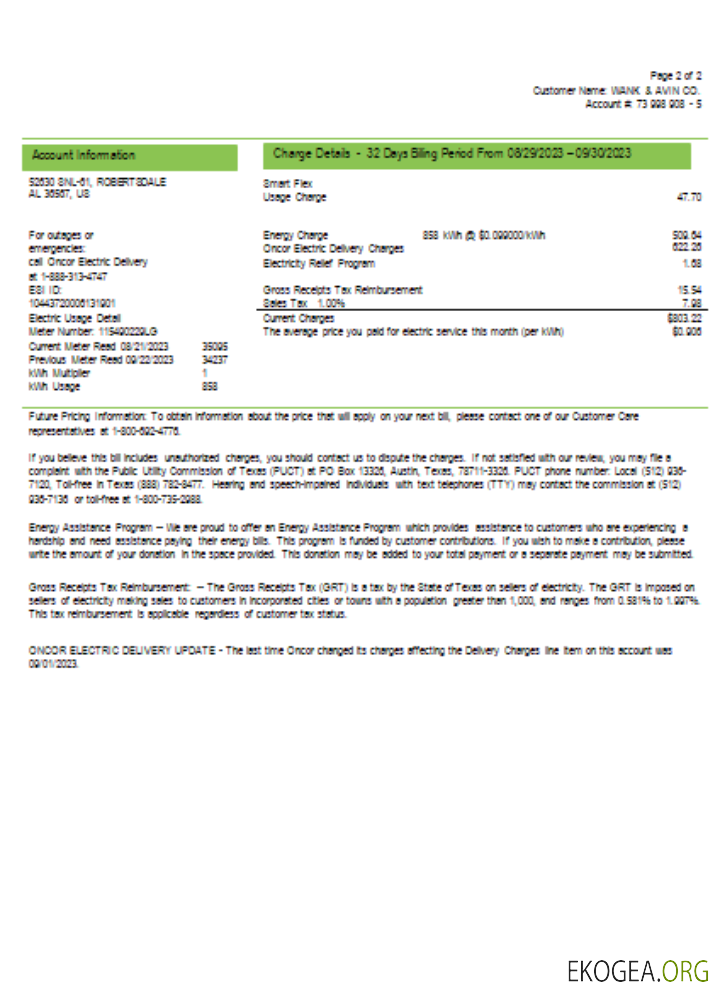 Facture commerciale du service public d'électricité d'Ameren Missouri, page 2, SCR
